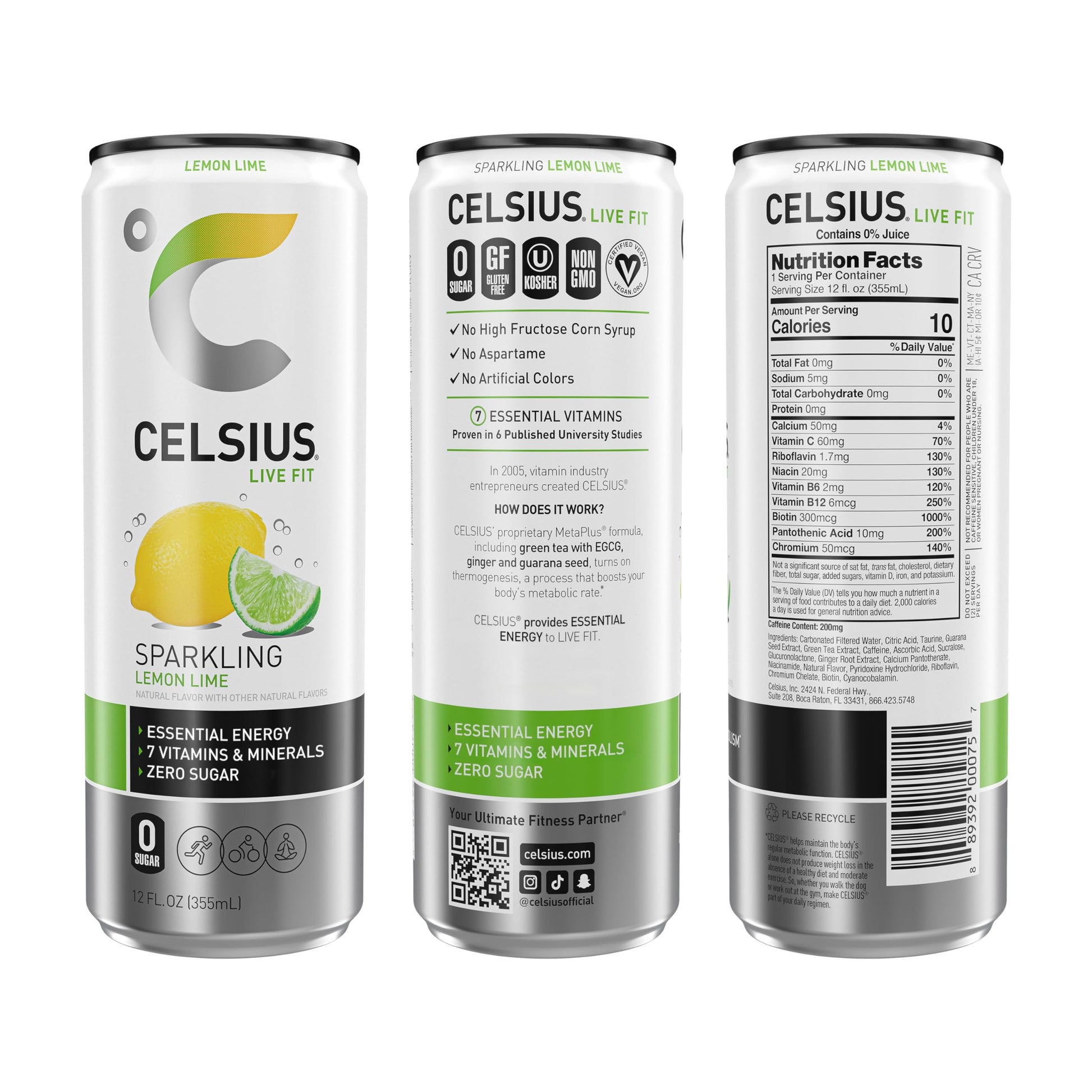 CELSIUS Sparkling Lemon Lime, Functional Essential Energy Drink, 12 Fl Oz (Pack of 12) CELSIUSBuy Supplements Australia