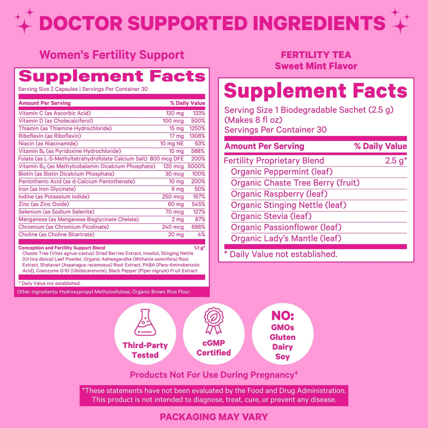 Pink Stork Fertility Bundle - Conception Tea and Supplements for Women, Prenatal Vitamins Pink Stork