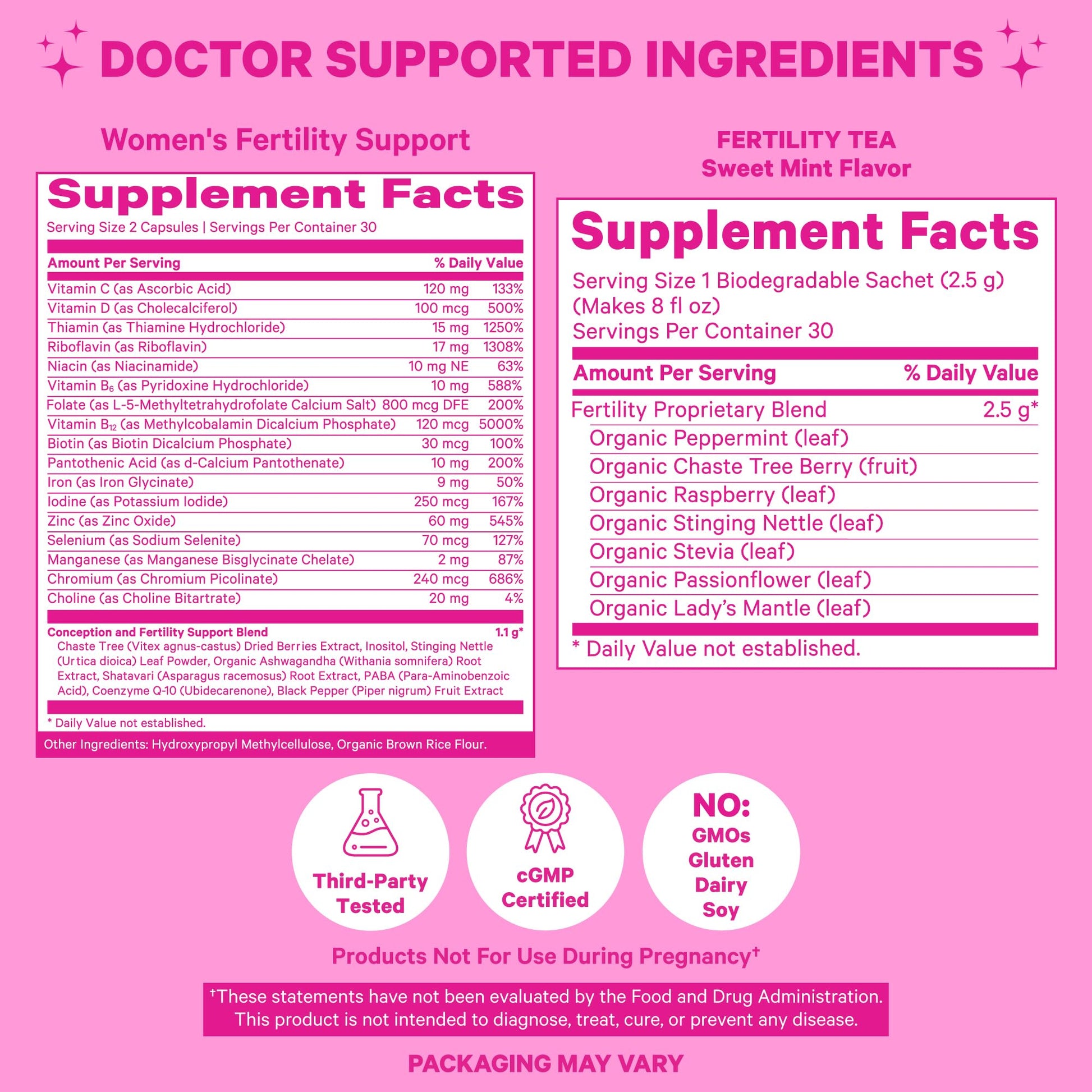 Pink Stork Fertility Bundle - Conception Tea and Supplements for Women, Prenatal Vitamins Pink Stork