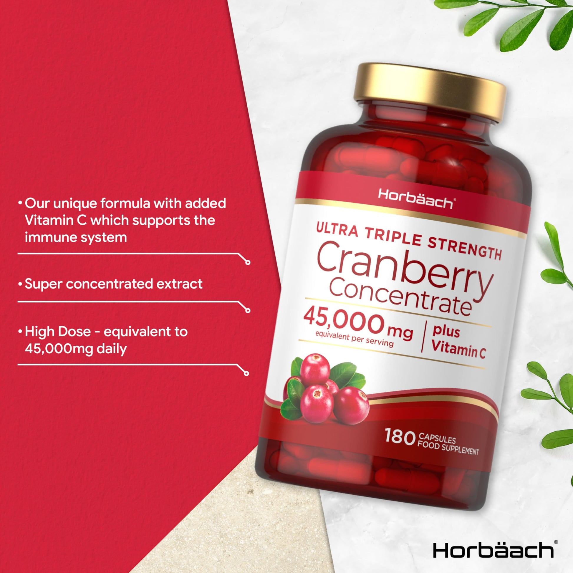 Cranberry Capsules 45,000 mg | High Strength Cranberry Extract with Vitamin C HorbäachBuy Supplements Australia
