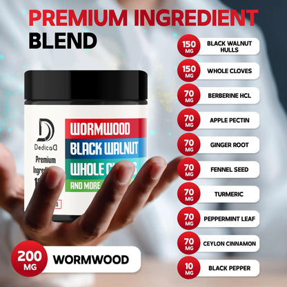 DEDICAD Wormwood Supplement - 120 Capsules Extracted from Black Walnut, Cloves, Turmeric, Apple, Berberine HCl & More - 11 Ingredients Combined for Immune System - 2-Month Supply DEDICAD buy supplements Au