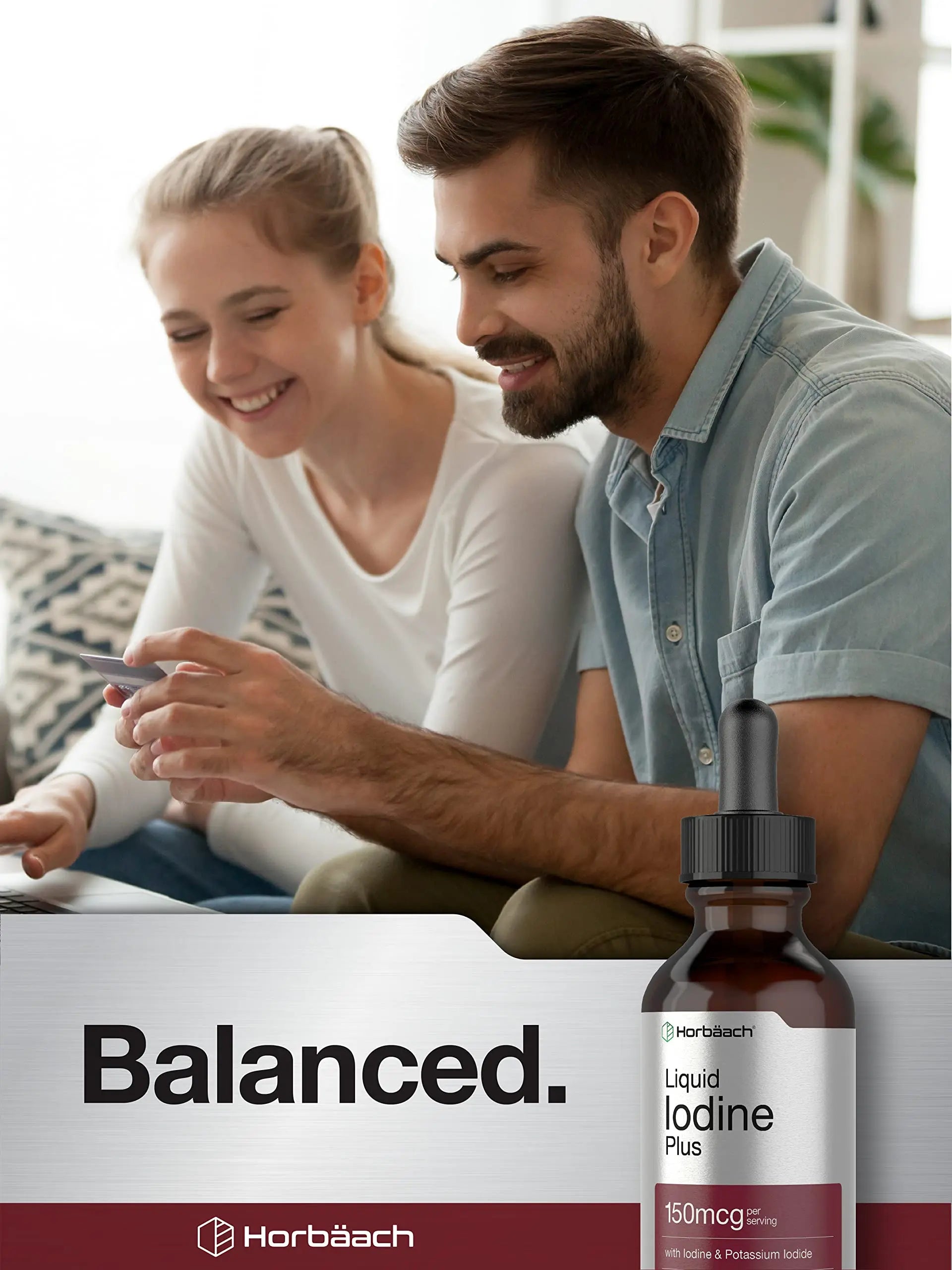 Liquid Iodine Solution Drops | 2 fl oz | 150 mcg | Iodine & Potassium Iodide Supplement Horbäach