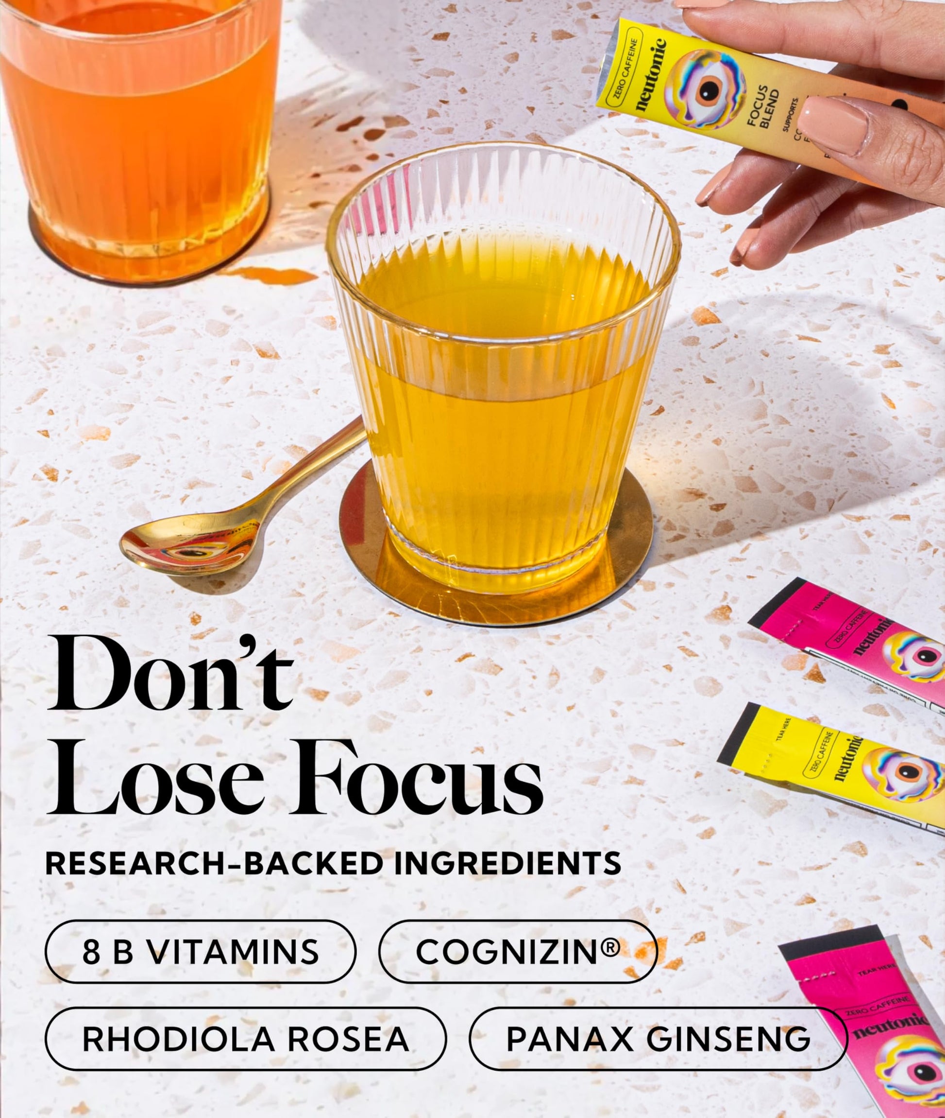Neutonic Nootropic Focus Blend Powder | Peach Mango & Wild Berry 4 Sticks | Caffeine Free, Zero Sugar | Support Memory, Mental Clarity, Cognitive Function | Boost Focus, Energy, Brain Health NeutonicBuy Supplements Australia