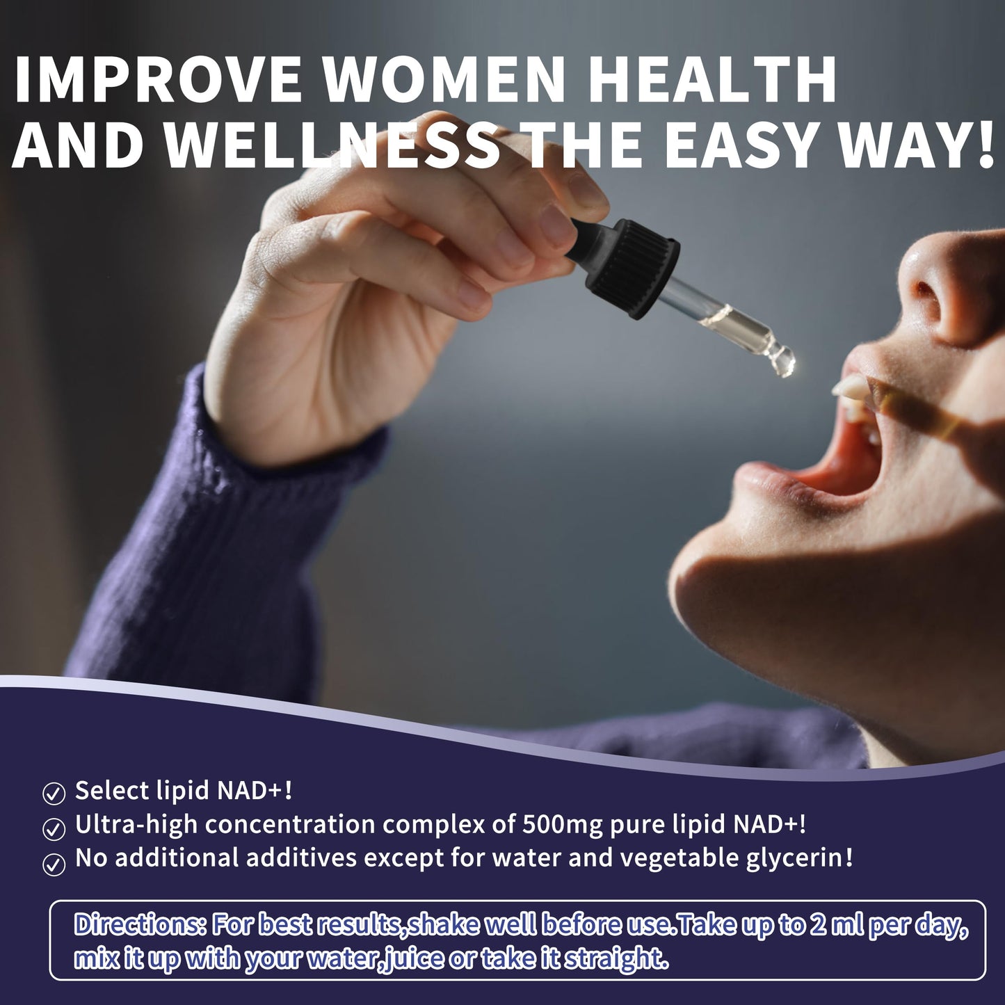 Women's NAD Liquid Supplement, Pure 500mg Liposomal NAD - Cell Regeneration，Energy Support, Vegan,Sugar Free，Additives Free HudetexBuy Supplements Australia