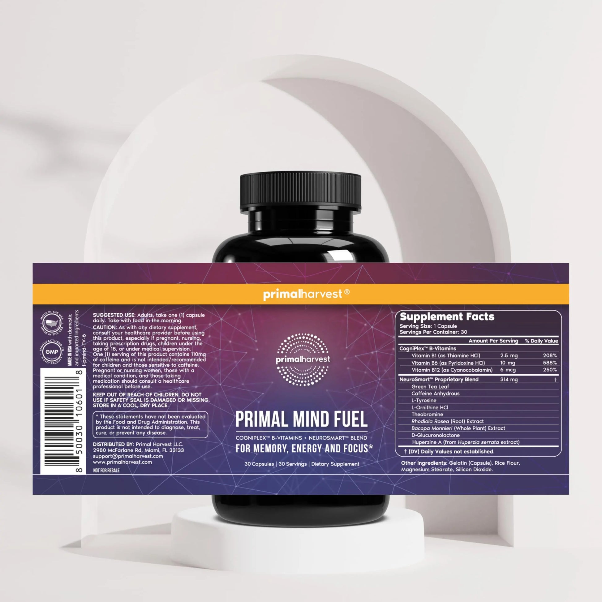 Brain Supplement by Primal Harvest, Primal Mind Fuel Brain Booster for Focus, Energy, Clarity, and Brain Health 30 Capsules Nootropics Brain Support Supplement for Men and Women Primal Harvest buy supplements Au