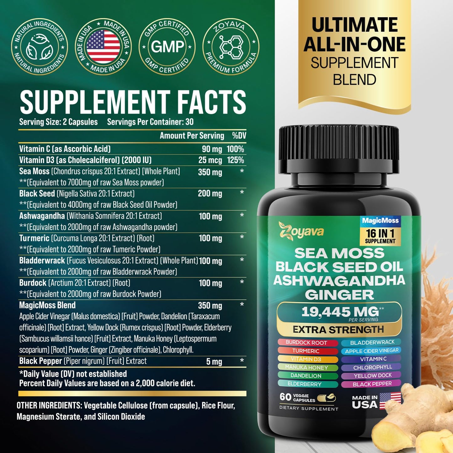Zoyava Sea Moss 16-in-1 Blend 19,445 MG (60 Caps) and Colostrum 8-in-1 5,250 MG ZoyavaBuy Supplements Australia