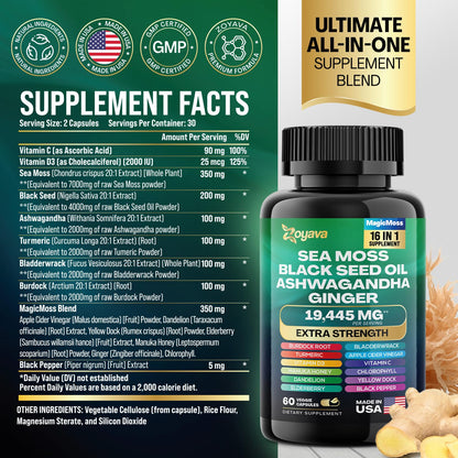 Zoyava Sea Moss 16-in-1 Blend 19,445 MG (60 Caps) and Colostrum 8-in-1 5,250 MG ZoyavaBuy Supplements Australia