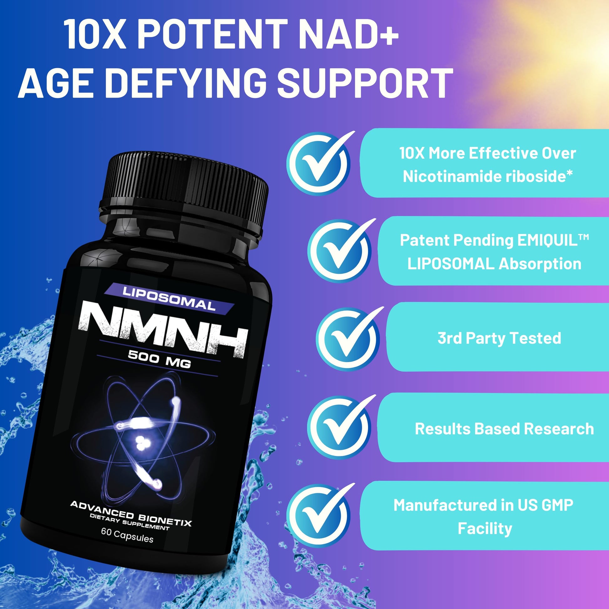 Advanced Bionetix Liposomal NMNH 500mg Per Serving -NMN Supplement Alternative- 60 Capsules (Dihydronicotinamide Mononucleotide) NAD Supplement to Boost NAD+ Levels for Anti Aging (60) Advanced BionetixBuy Supplements Australia