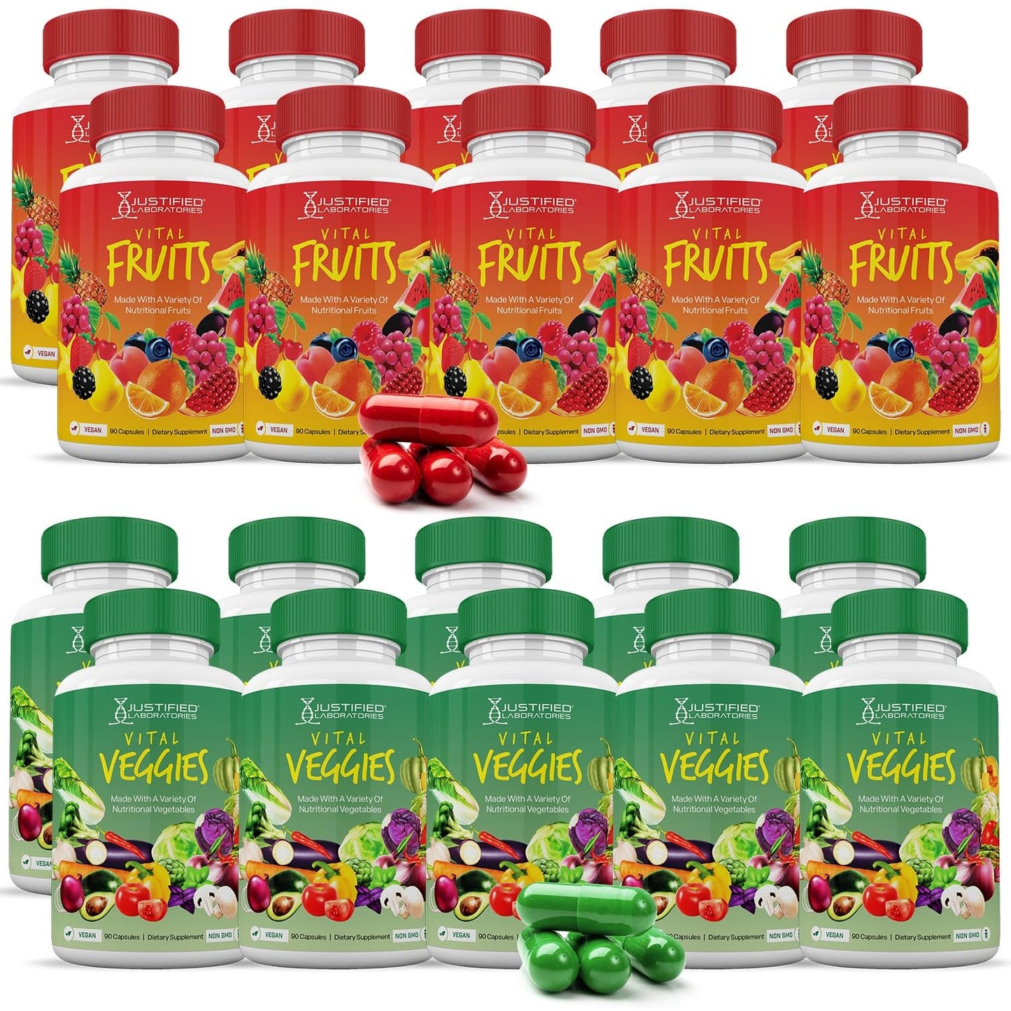 (20 Pack) Vital Fruits and Veggies Supplement Whole Food Red & Green Superfoods Justified Laboratories