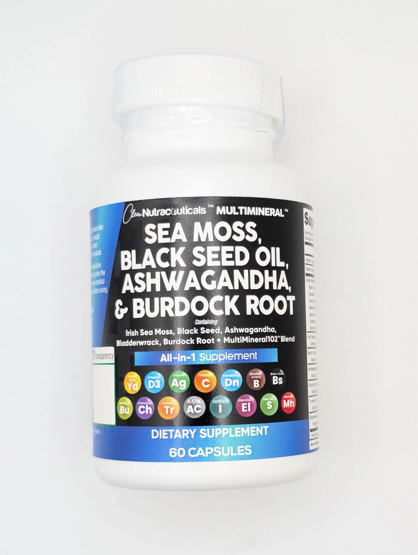 Sea Moss Black Seed Oil Ashwagandha Turmeric Bladderwrack Burdock & Vitamin C Vitamin D3 with Elderberry Manuka Dandelion Yellow Dock Iodine Chlorophyll ACV - 5Pack Clean Nutraceuticals buy supplements Au