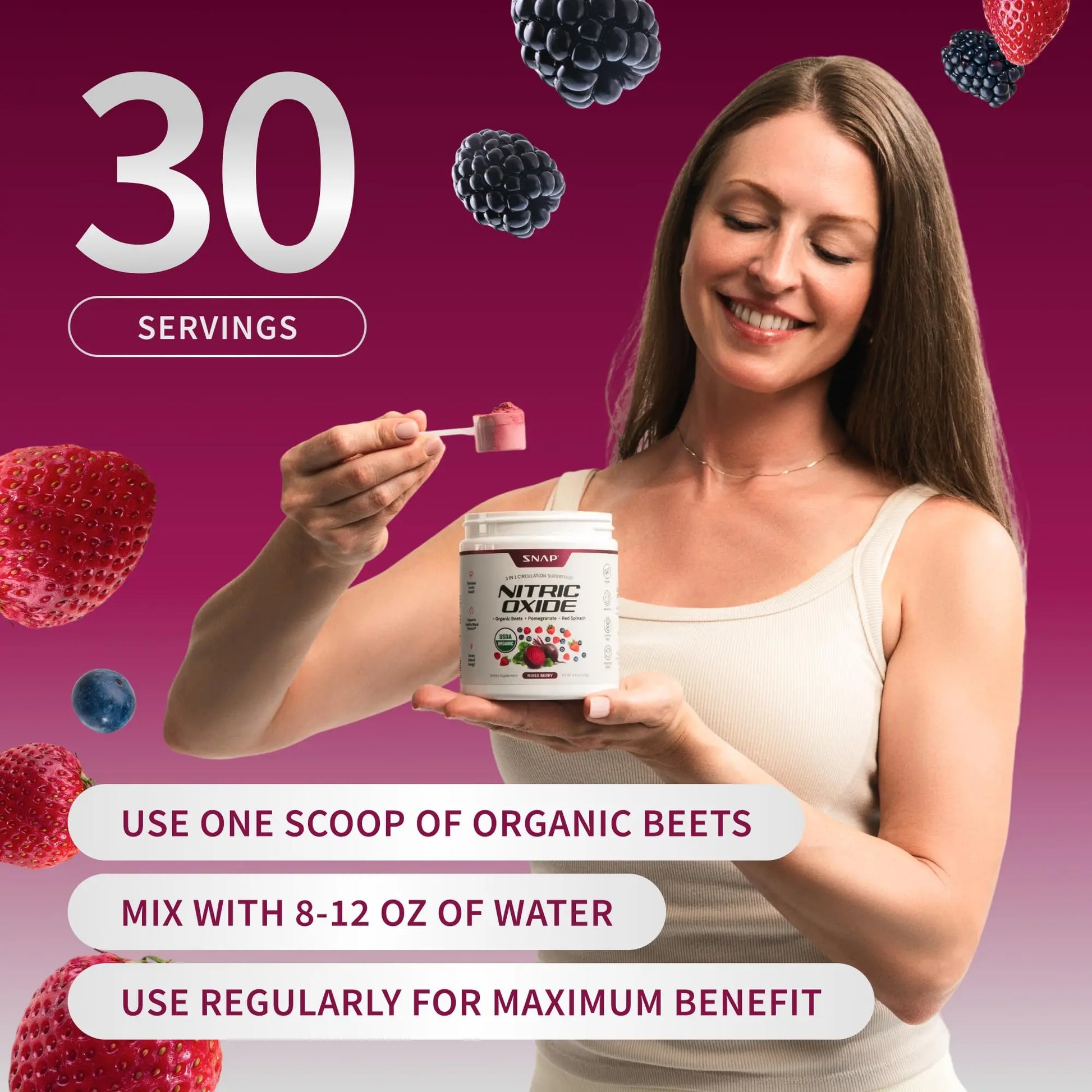 Snap Supplements Organic Beet Root Powder Nitric Oxide Supplement for Men & Women, Red Spinach & Pomegranate, Supports Healthy Energy & Blood Pressure Already in Normal Range, 30 Servings, Mixed Berry Snap Supplements buy supplements Au
