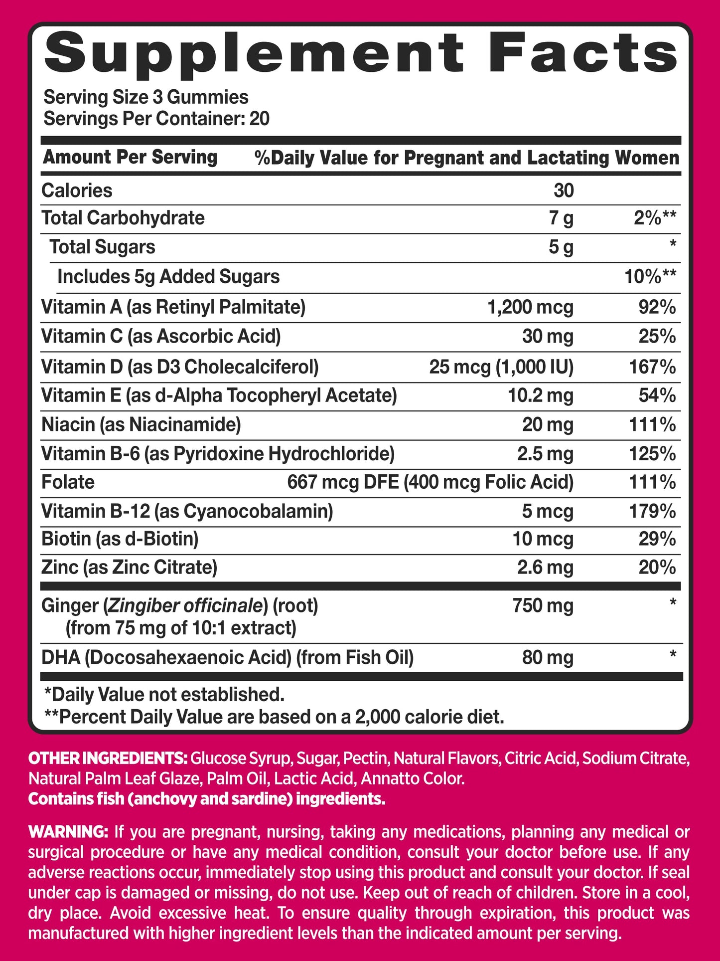 PINK Prenatal Vitamins | 60 Gummies with DHA and Folic Acid | Non-GMO & Gluten Free Multivitamin PINK