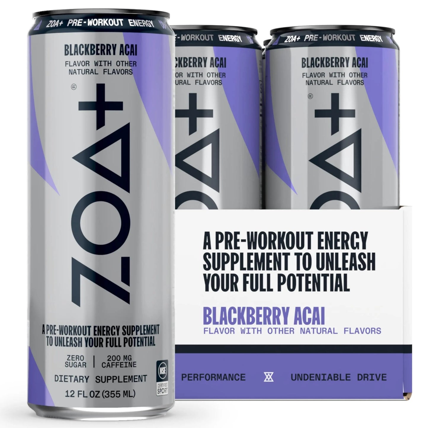 ZOA Plus Sugar-Free Pre-Workout Drink, Ready to Drink with Nitric Oxide, Vitamin B, C and D ZOA