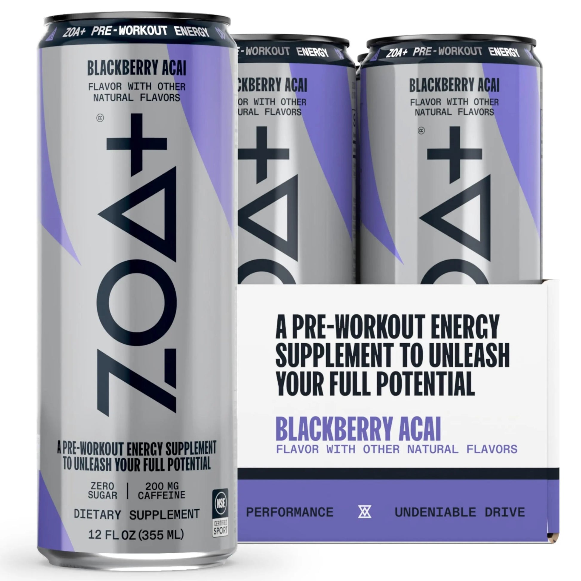 ZOA Plus Sugar-Free Pre-Workout Drink, Ready to Drink with Nitric Oxide, Vitamin B, C and D ZOA
