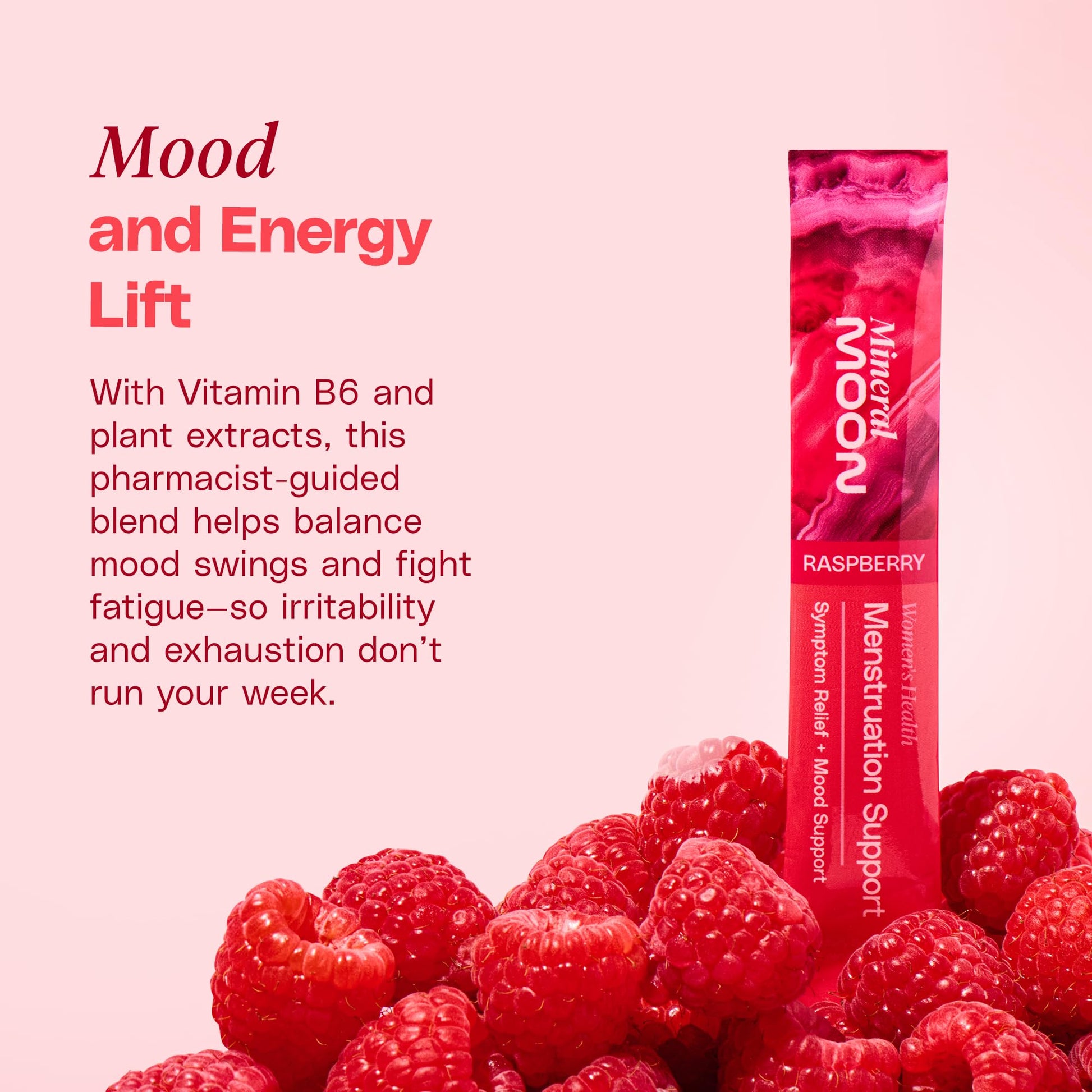 Mineral Moon Premium Menstruation Support - 14 Sachets Raspberry Drink - Hormonal Balance & PMS Support - Reduce Period Cramps, Fatigue & Nausea -with Magnesium Bisglycinate, BenfoPure B1 & Vitamin B6 Mineral MoonBuy Supplements Australia