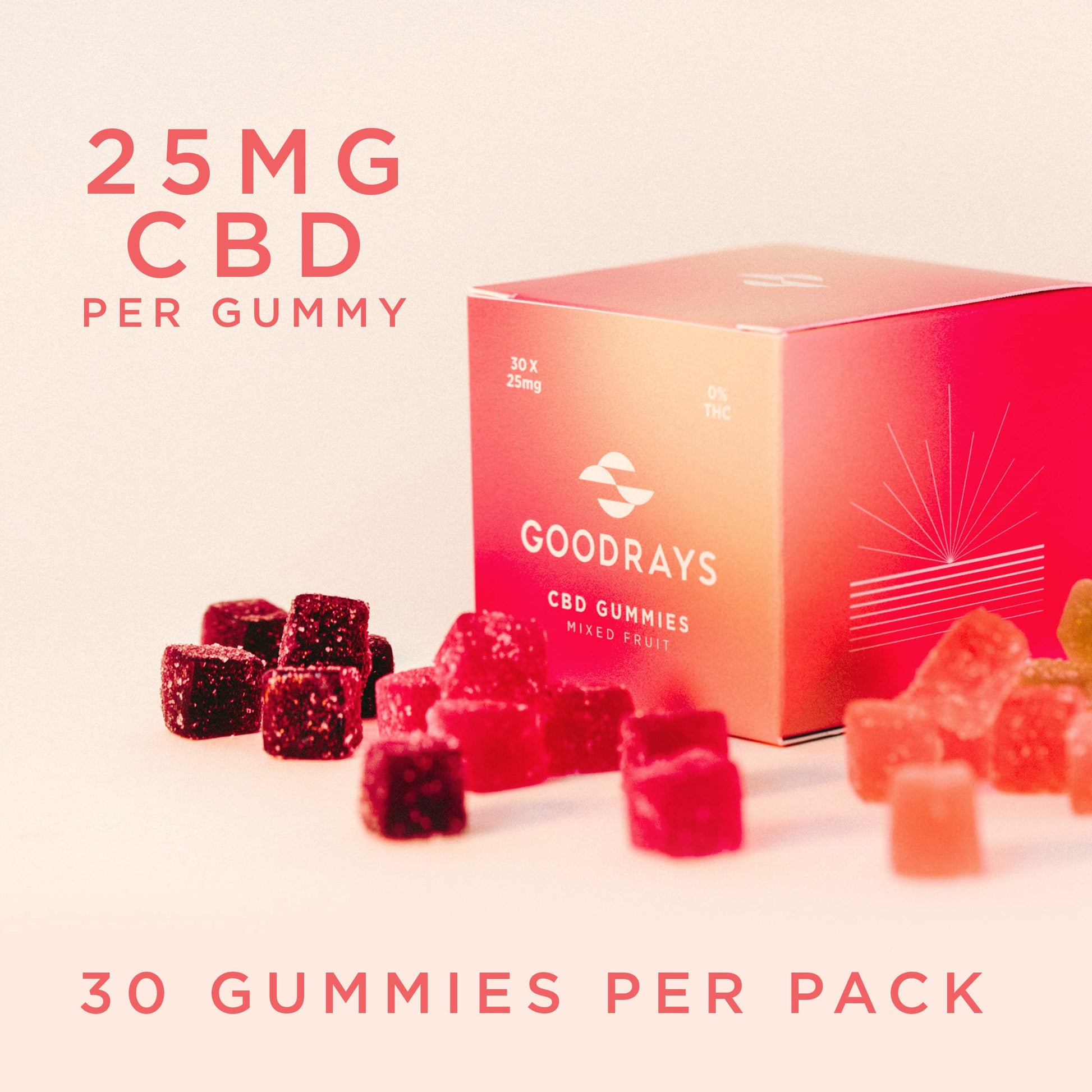 Goodrays - CBD Gummies - High Strength 30 x 25mg Mixed Fruits CBD Edibles GoodraysBuy Supplements Australia