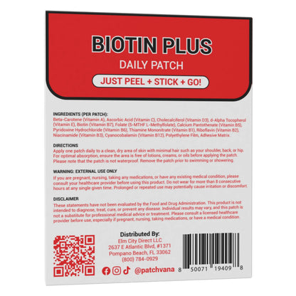 Patchvana Biotin Plus Patch for Women & Men, 1 Month Supply, 30 Patches Patchvana buy supplements Au