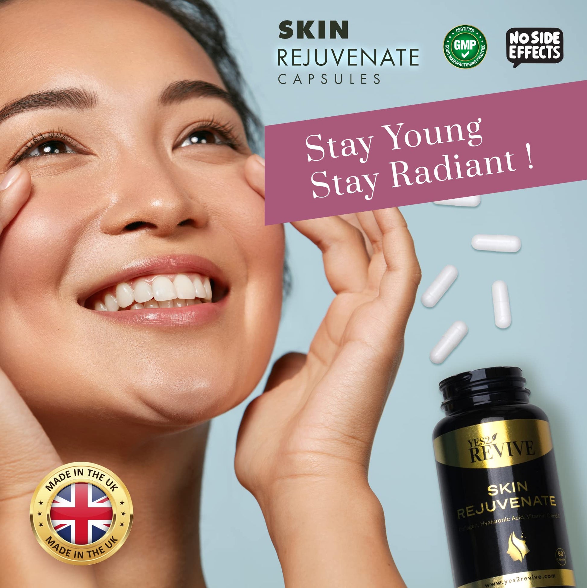 YES2 REVIVE Marine Collagen Capsules - Enhanced with Hyaluronic Acid Vitamin C & E Skin Rejuvenate YES2 REVIVE