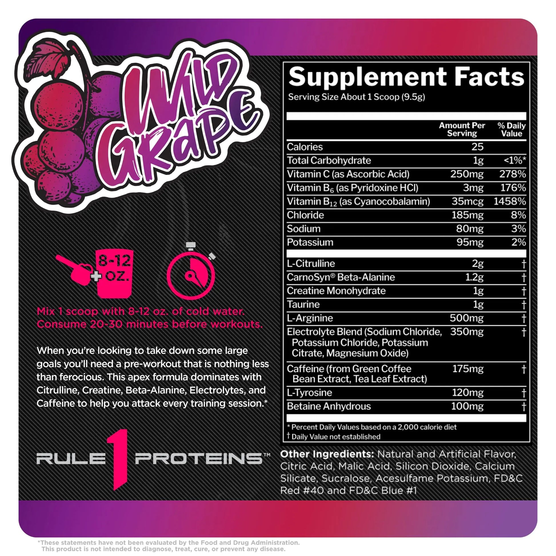 Rule 1 R1 Roar, Wild Grape - 10.05 oz - Pre-Workout Powder - with Creatine, Beta-Alanine Rule 1 Proteins