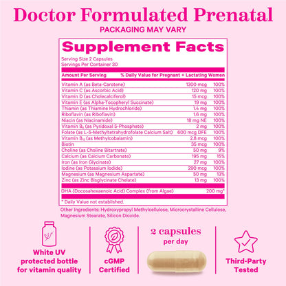 Pink Stork Total Prenatal Vitamins with DHA, Folate, Iron, Choline, and Vitamin B12 - Prenatals Pink Stork