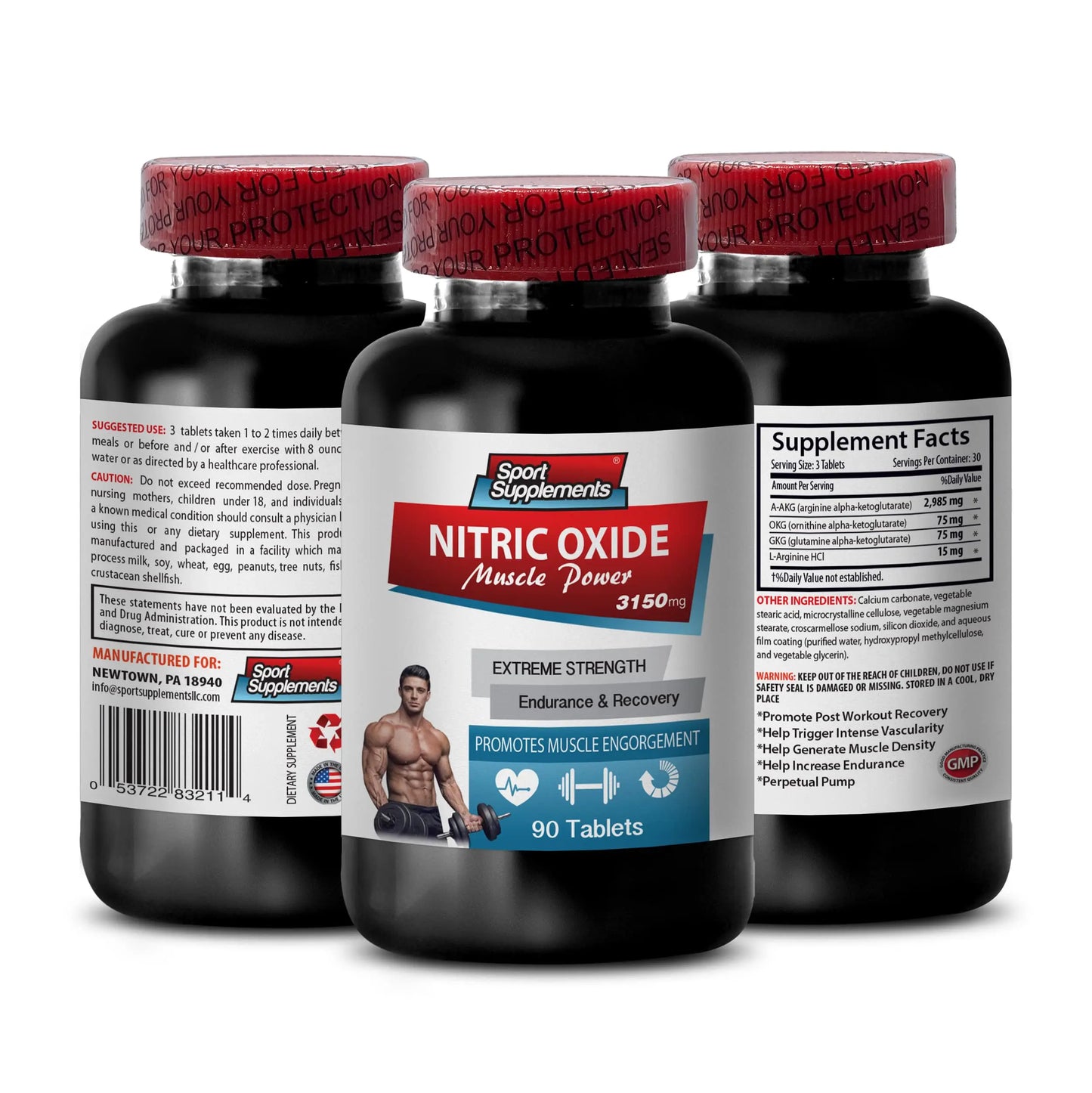 Nitric Oxide boosters with arginine - Nitric Oxide Muscle Power 3150mg - Improves Circulation Sport Supplements