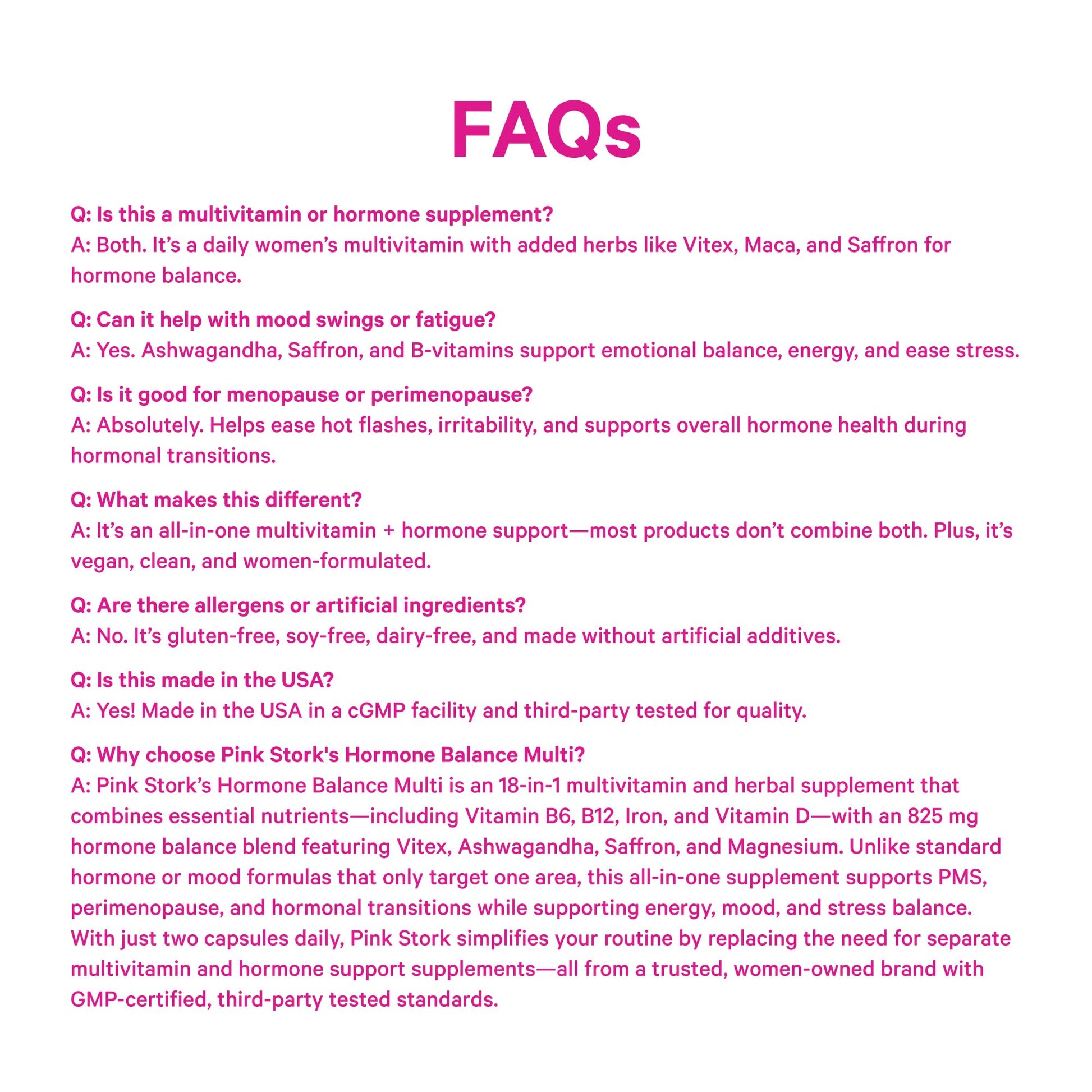 Pink Stork Hormone Balance Multivitamin for Women | 18-in-1 Vitex, Saffron, Ashwagandha, Magnesium | Mood, Energy, Cortisol, Adrenal Support | PMS, Perimenopause Support | 60 Vegan Capsules Pink StorkBuy Supplements Australia
