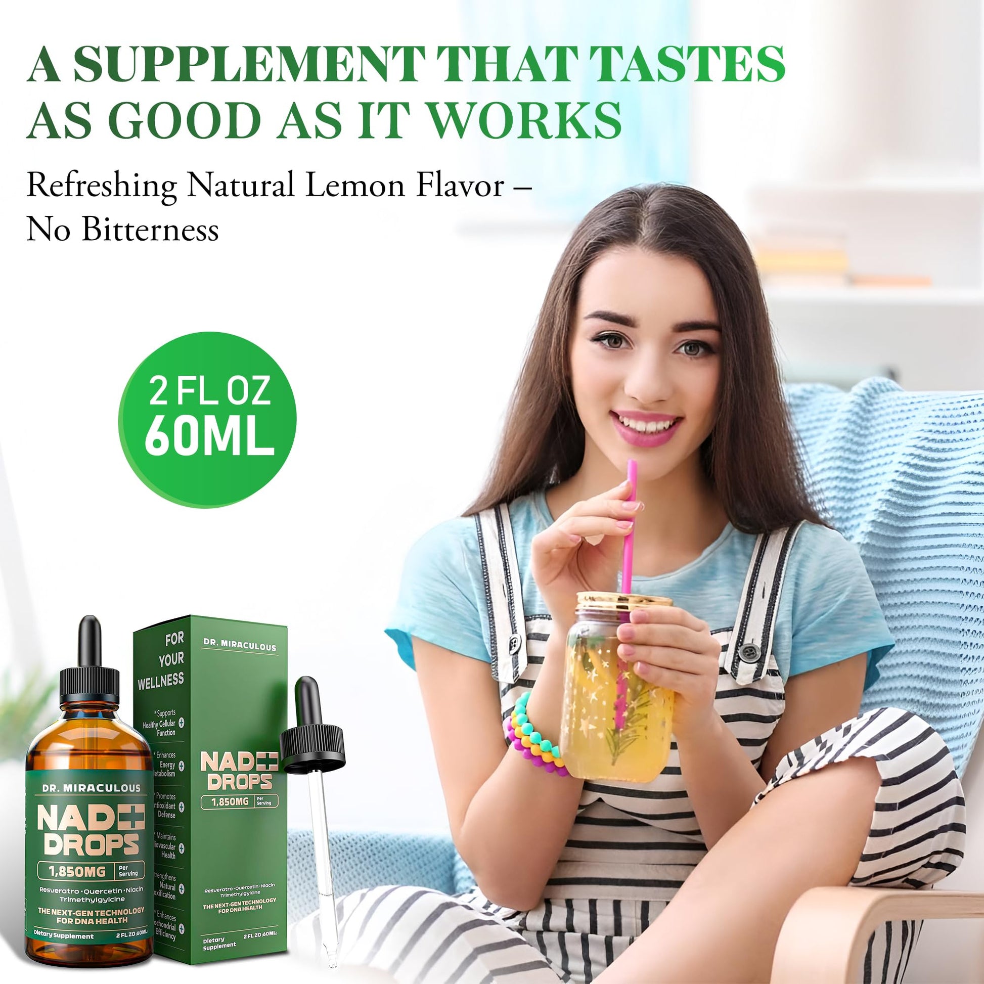 Dr. Miraculous Pure NAD+ Supplements 1850mg Liquid Drops for Women & Man | Nicotinamide Riboside Organic NAD Plus Boosting Supplement - Natural Lemon Flavor Dr. MiraculousBuy Supplements Australia