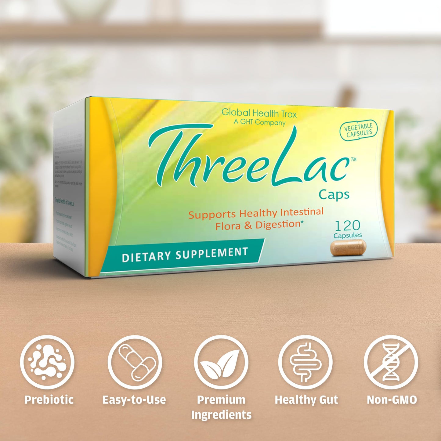 GHT - ThreeLac Probiotic Capsules, 240 Ct - Comprehensive Digestive Support for Men, Women, and Children - Immune System and Gut Balance, Non-GMO ght Global Health TraxBuy Supplements Australia