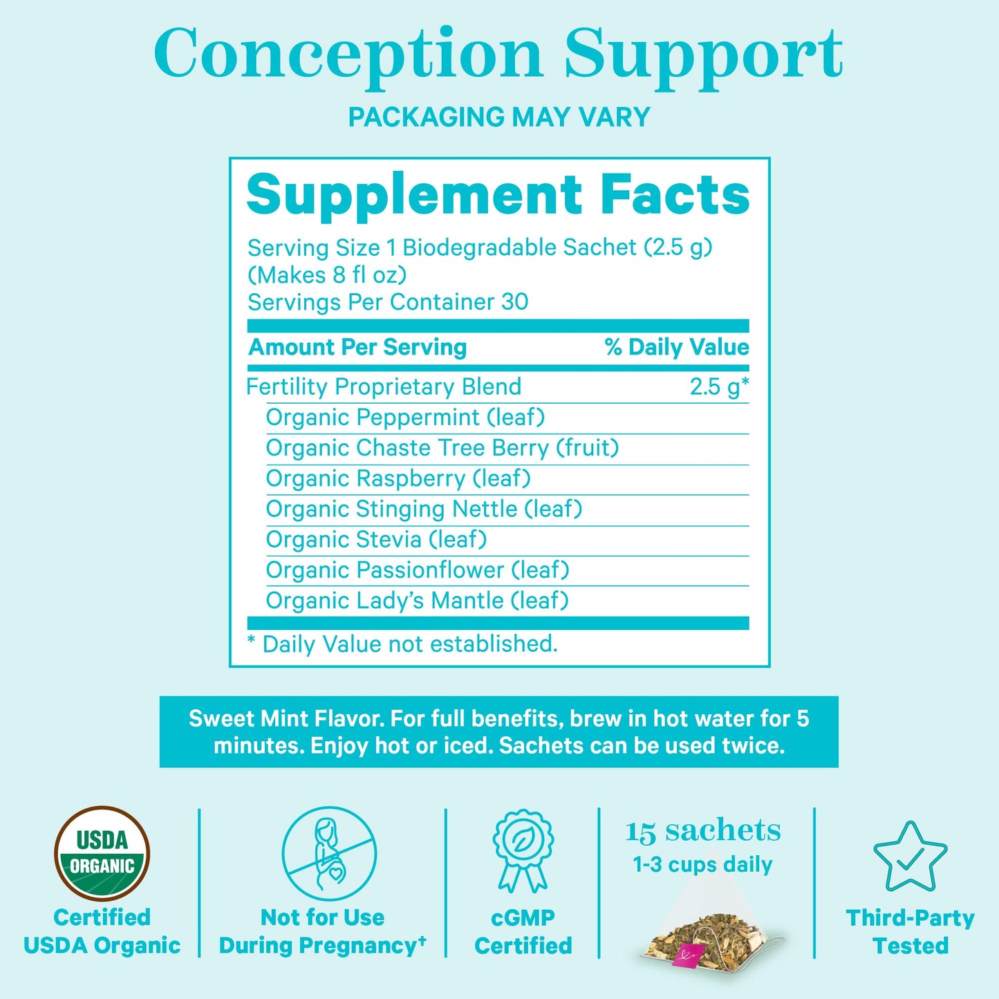 Pink Stork Fertility Tea for Conception and Hormone Balance with Organic Mint, Vitex Pink Stork