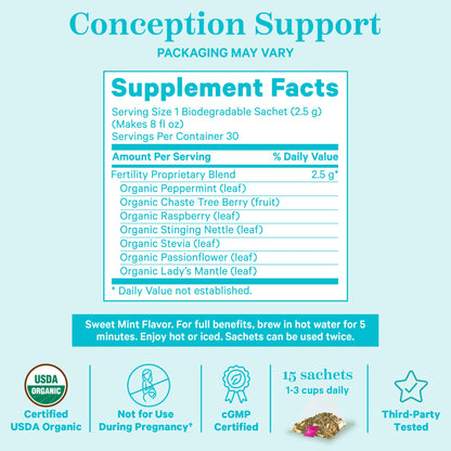 Pink Stork Fertility Tea for Conception and Hormone Balance with Organic Mint, Vitex Pink Stork