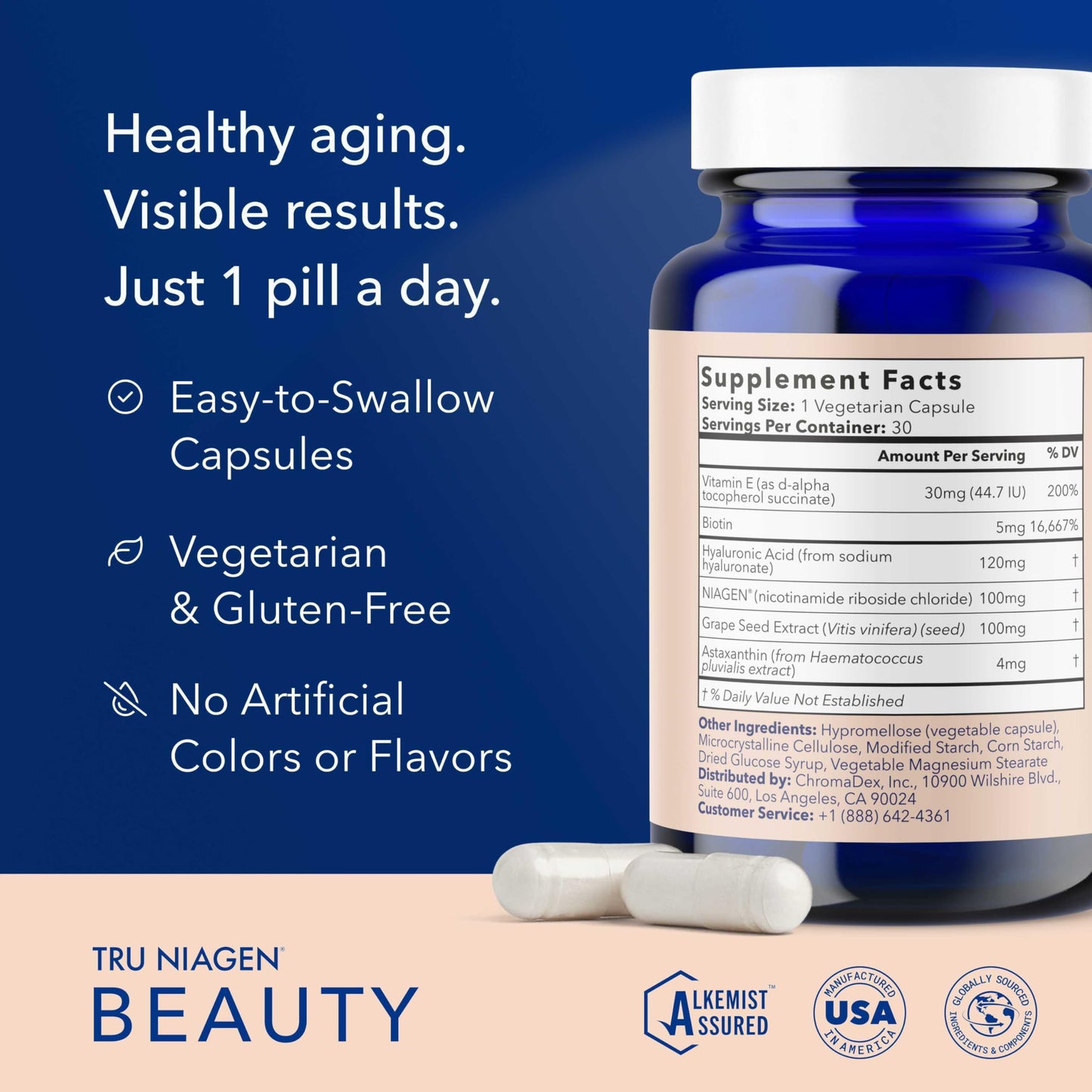 TRU NIAGEN 300mg + Beauty Bundle. A Comprehensive Bundle for Daily NAD+ Support with targeted Beauty Actives for Healthy Skin, Hair, and Nails at The Cellular Level. TRU NIAGENBuy Supplements Australia