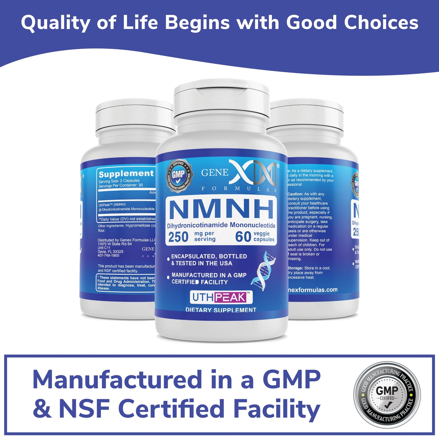 Genex Formulas 250mg NMNH (60 Capsules - 30 Servings) | Uthpeak™ NMNH (Dihydronicotinamide Mononucleotide) NAD+ Precursor for Healthy Aging - Non-GMO, Gluten-Free, Vegetarian Genex FormulasBuy Supplements Australia