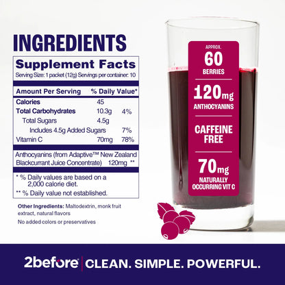 2before Blackcurrant I All Natural Vegan Pre Workout, with 120mg Caffeine I Clean Energy 2before