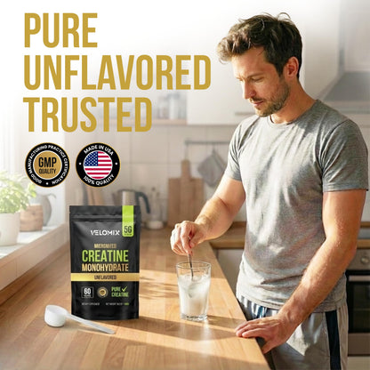 VELOMIX Micronized Creatine Monohydrate Powder - 100% Pure Creatine Powder Unflavored and Easy to Mix | Supports Muscle Growth, Recovery, and Strength | 5000mg Per Serv (5g) - 60 Servings VELOMIXBuy Supplements Australia