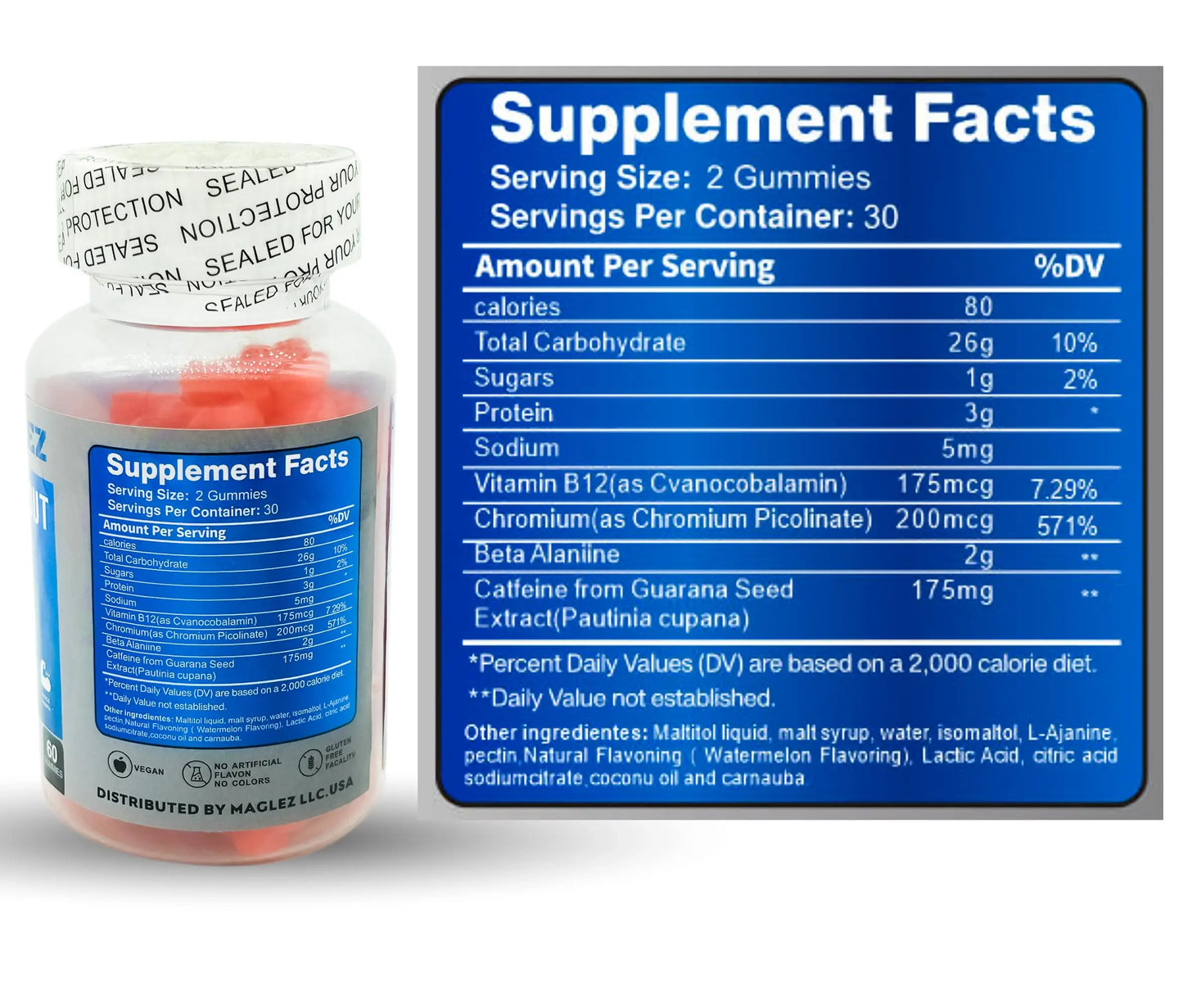 Maglez, Pre Workout Gummies for Men & Women, PreWorkout Gummy with Beta Alanine MAGLEZ