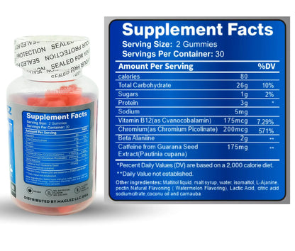 Maglez, Pre Workout Gummies for Men & Women, PreWorkout Gummy with Beta Alanine MAGLEZ