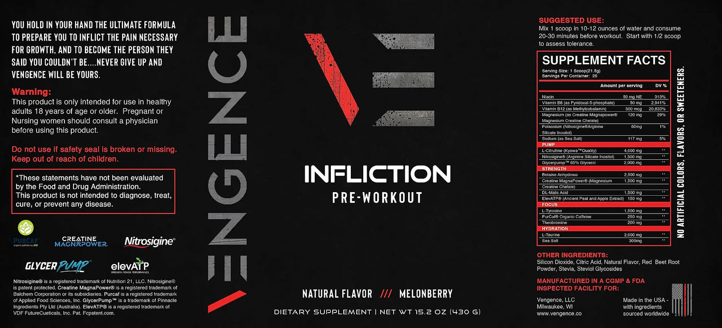 Vengence Infliction Pre-Workout Powder for Men & Women - Energy, Focus & Massive Vengence