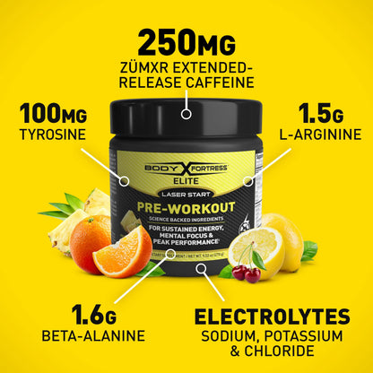 Body Fortress Elite Laser Start Pre-Workout Powder,ZümXR Caffeine for Sustained Energy Body Fortress