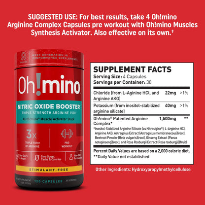 Oh!mino Nitric Oxide Supplement Activator Booster, Triple Strength L-Arginine for Energy Oh!mino