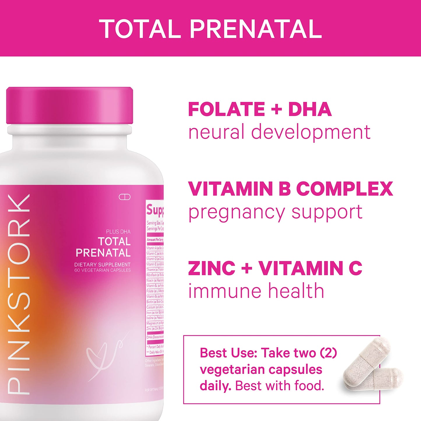 Pink Stork Ultimate Prenatal Vitamin Trio: Total Prenatal + Pro + Folate, Pregnancy Probiotic for Women Pink Stork