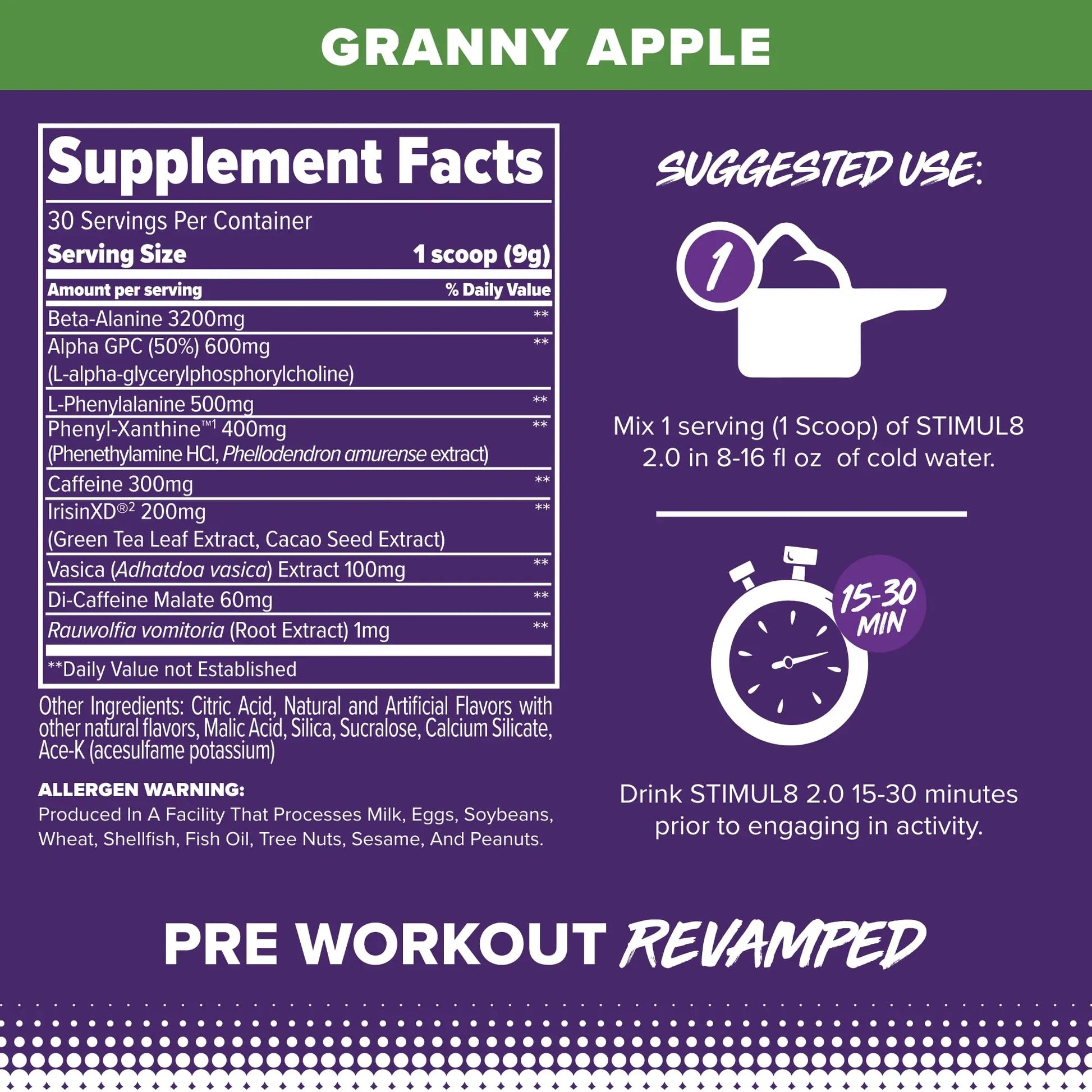FINAFLEX STIMUL8 2.0 Pre Workout, Granny Apple - Delivers Energy, Focus & Strength FINAFLEX