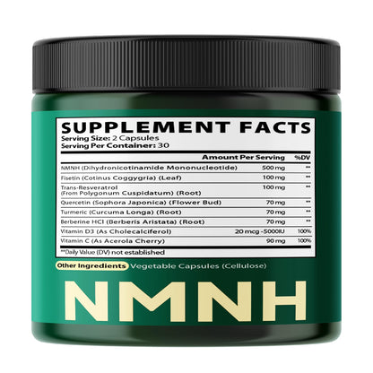 Satoomi 8in1 NMNH - NMN Supplement Alternative - NAD Supplement to Support NAD Levels Added Fisetin, Resveratrol, Quercetin, Turmeric, Berberine, Vitamin D3 & C - 60 Count for 30 Days SatoomiBuy Supplements Australia