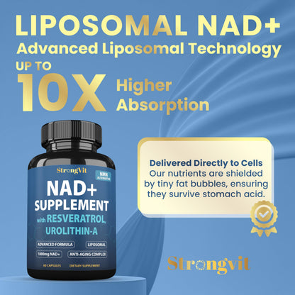 1000mg NAD Supplement with Resveratrol - Advanced Liposomal NAD+ Supplements for Men and Women - Anti-Aging Cell Regenerator - 60 NAD Plus Capsules for Energy & Cellular Health StrongVitBuy Supplements Australia
