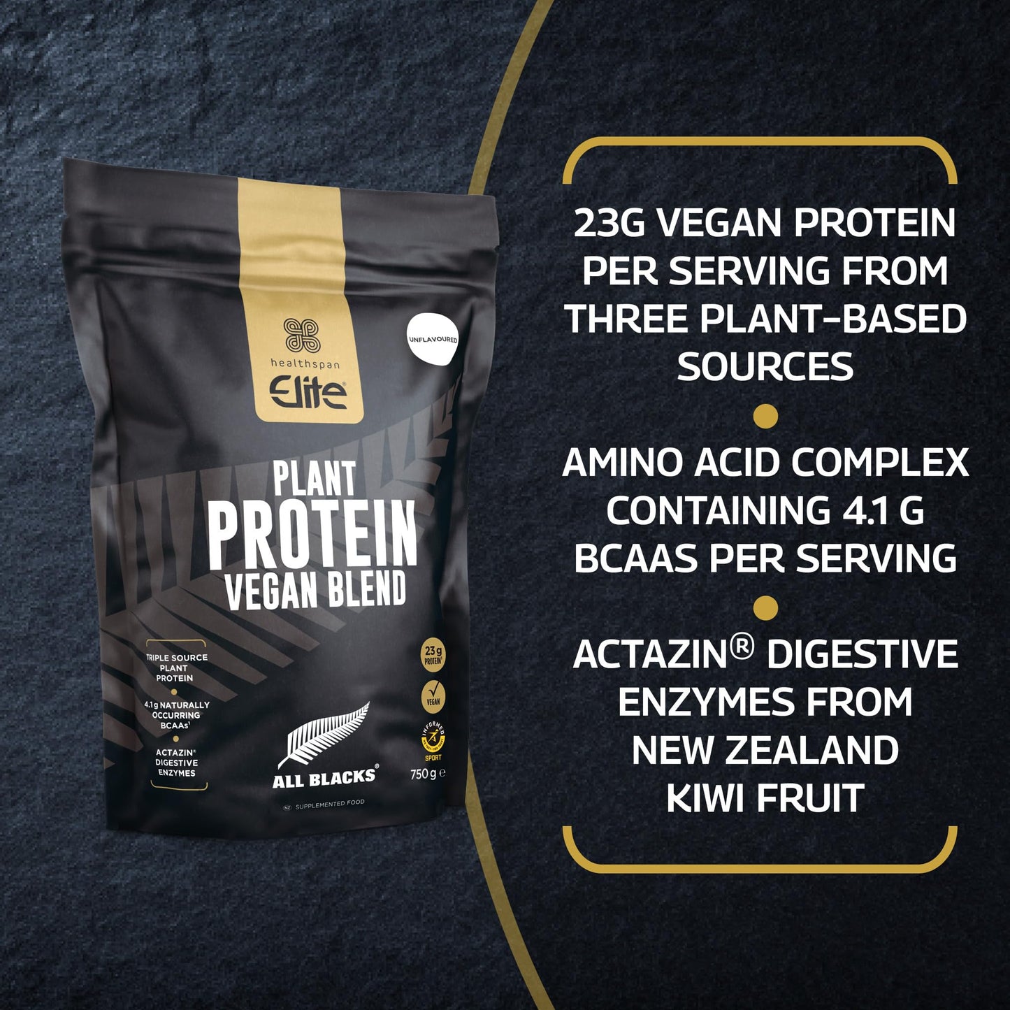 Healthspan Elite Plant Protein Vegan Blend (750g) | All Blacks Partner | 23g Protein Per Serving Healthspan Elite