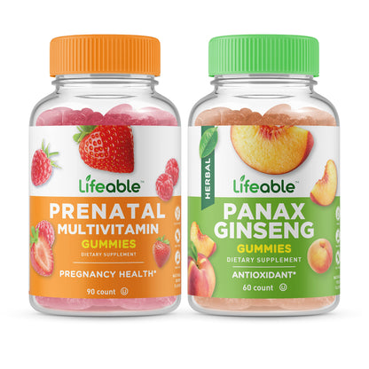 Lifeable Women's Prenatal Multivitamin + Panax Ginseng, Gummies Bundle - Great Tasting Lifeable