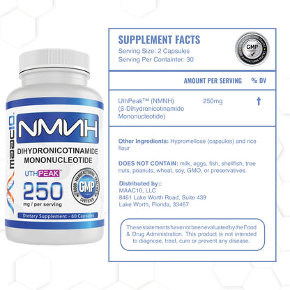 MAAC10 NMNH (NMN Supplement Alternative) 250mg Serving | Uthpeak™ NMNH (Dihydronicotinamide Mononucleotide) for Better Stability | 30-Day Supply. MAAC10Buy Supplements Australia