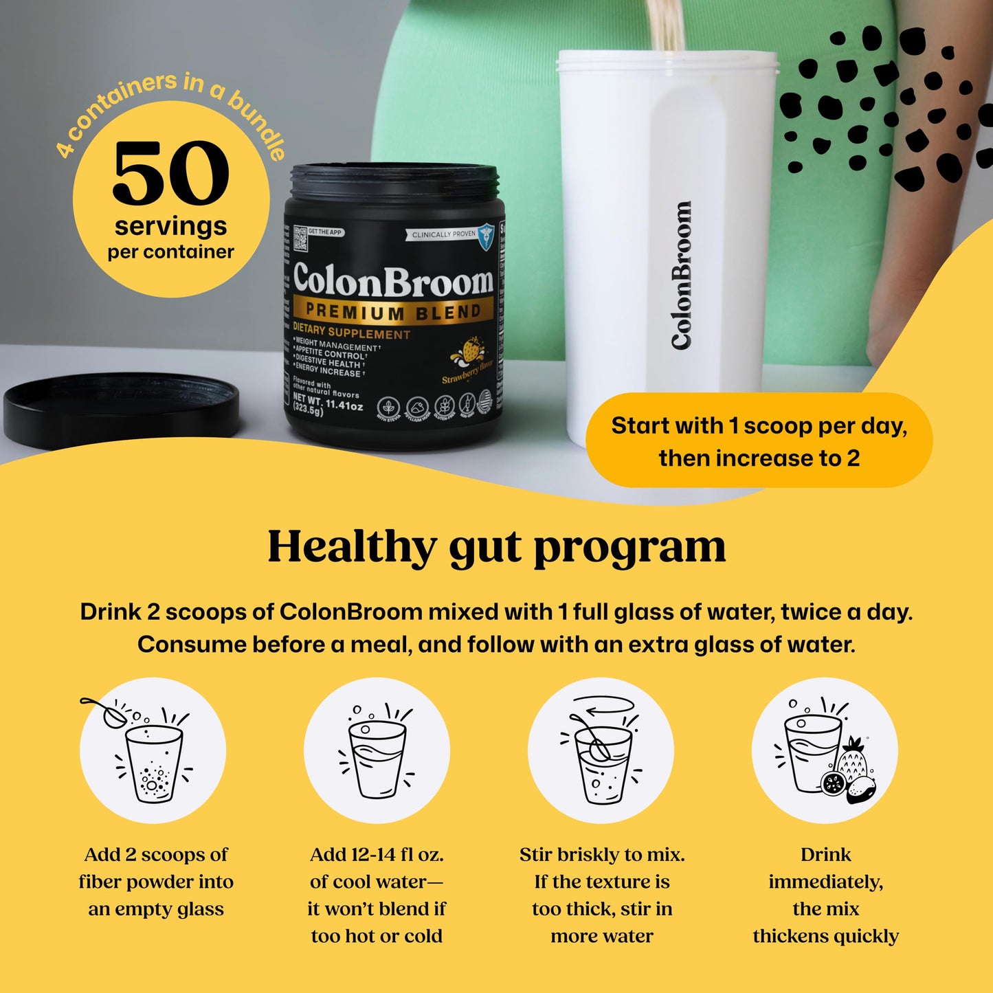 ColonBroom Premium Weight Management Supplement (Strawberry) - Colon Broom Psyllium Husk Fiber Powder Drink - Gluten Free, Non-GMO Colon Cleanse for Bloating Relief & Gut Health, 200 Servings ColonBroomBuy Supplements Australia