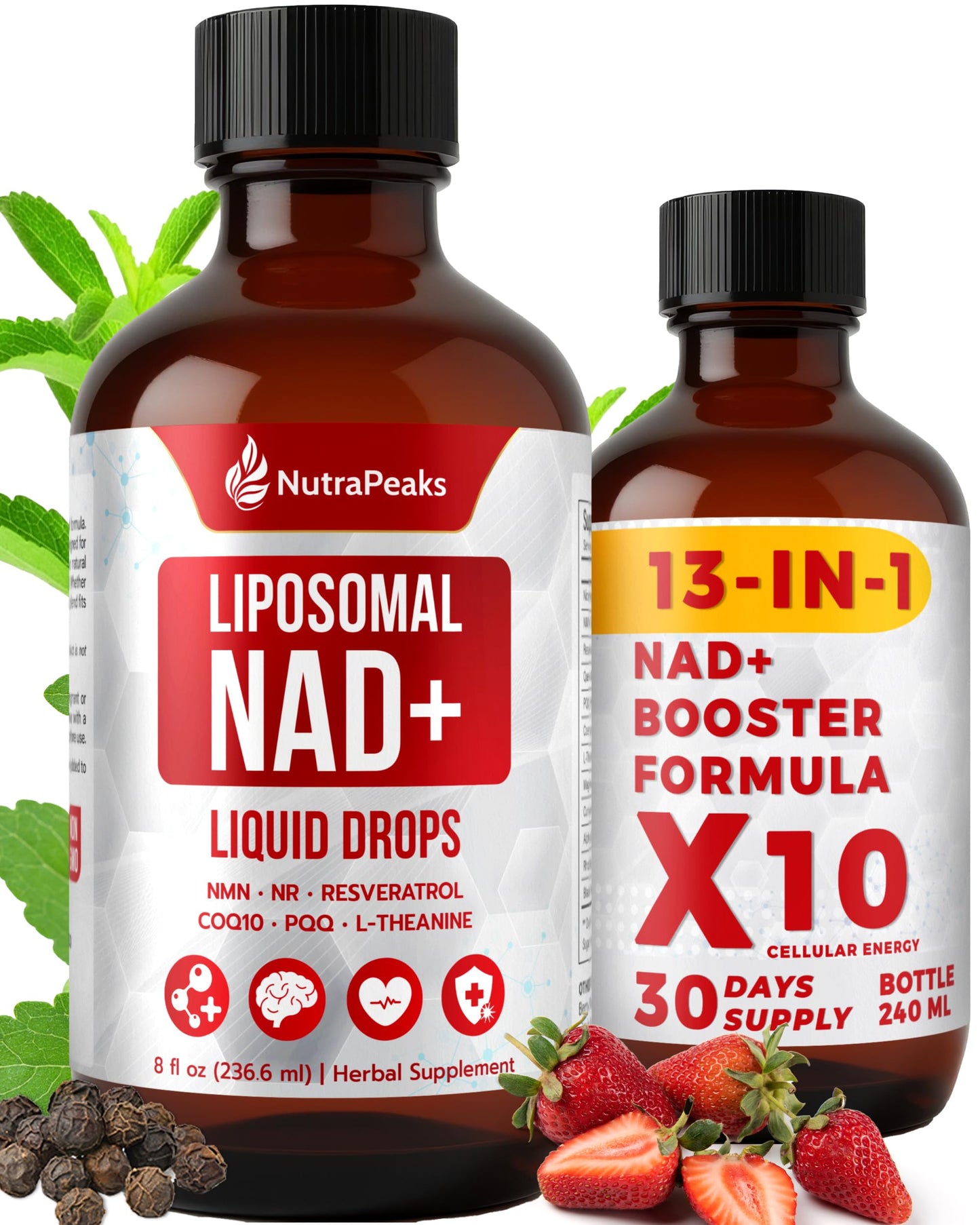 NutraPeaks NAD+ Supplement Liquid - NAD+ Supplement 1000mg, NAD+ Nicotinamide Riboside Resveratrol Supplements with PQQ, NAD+ Berry Flavor Sticks for Anti-Aging, Energy, Focus NutraPeaksBuy Supplements Australia