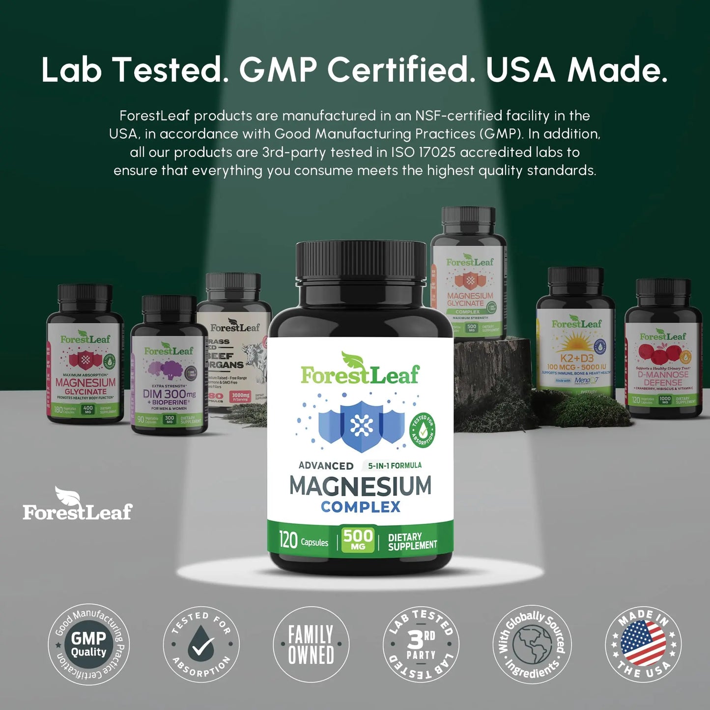 ForestLeaf Magnesium Complex for Women and Men - 500mg Magnesium Supplement for Sleep - 5-in-1 Chelated Magnesium Citrate, Bisglycinate, Malate, Taurate, Oxide (120 Ct) ForestLeaf buy supplements Au