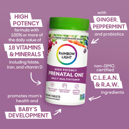 Rainbow Light Prenatal One High Potency Daily Multivitamin with Folate, Ginger and Probiotics Rainbow Light